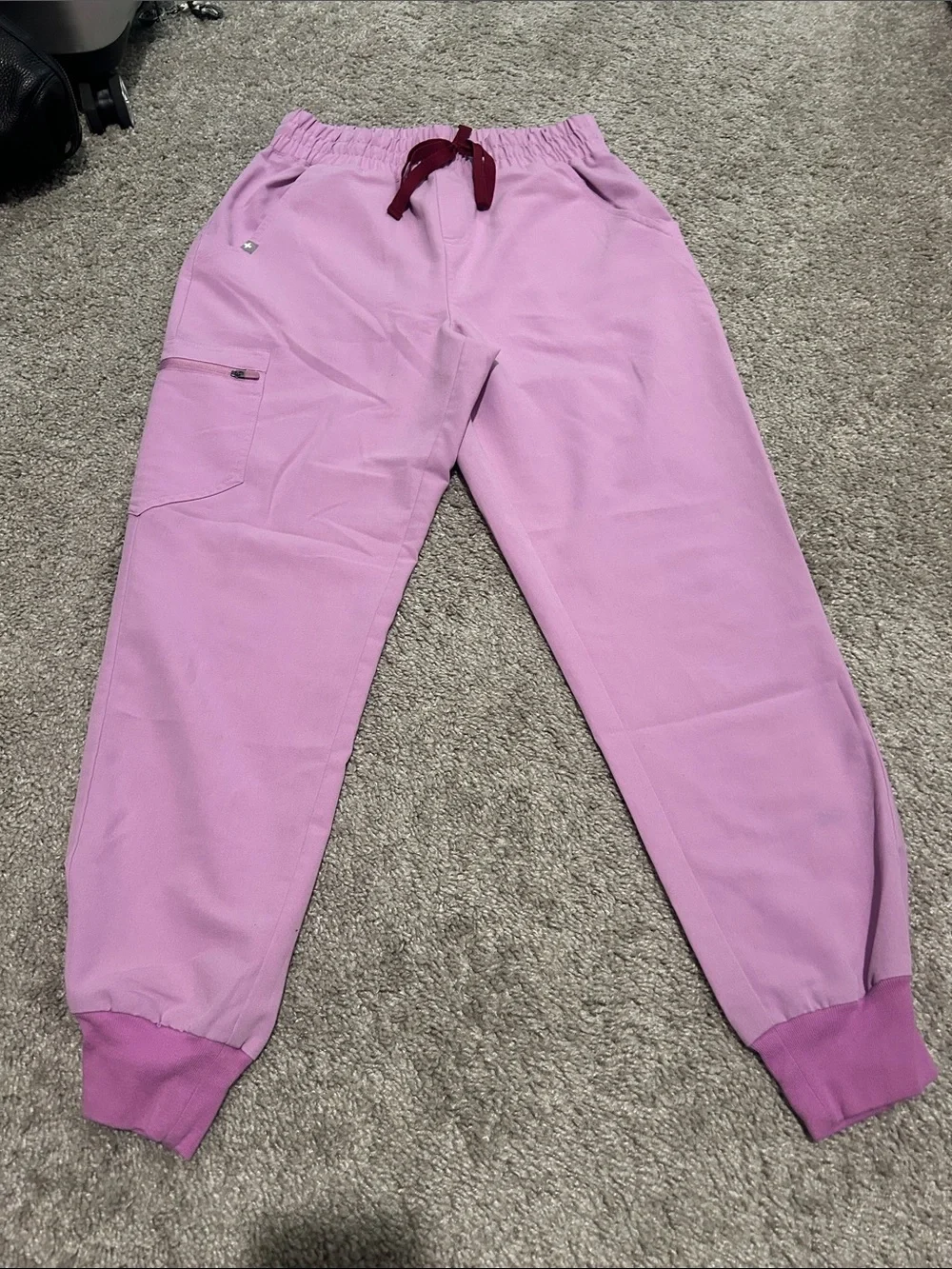 Figs Lavender Pink Jogger Scrub Pants with Maroon Drawstring